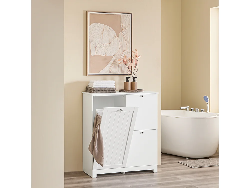 SoBuy Cesto para ropa sucia con 2 cajones Blanco 78x38x90cm Moderno BZR213-W