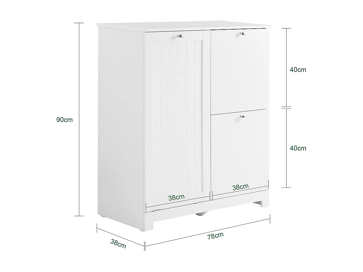 SoBuy Cesto para ropa sucia con 2 cajones Blanco 78x38x90cm Moderno BZR213-W