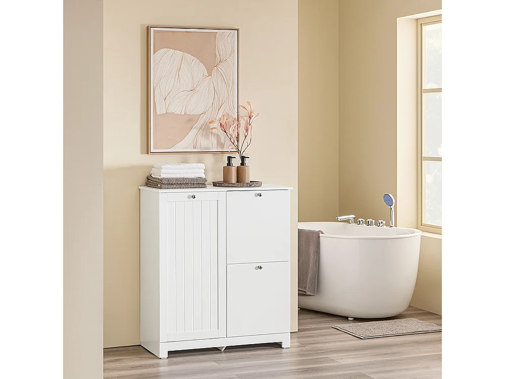 SoBuy Cesto para ropa sucia con 2 cajones Blanco 78x38x90cm Moderno BZR213-W