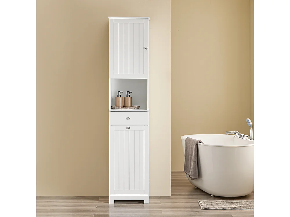 SoBuy Coluna de Banho com Uma Gaveta Branco 40x38x180cm Funcional BZR216-W