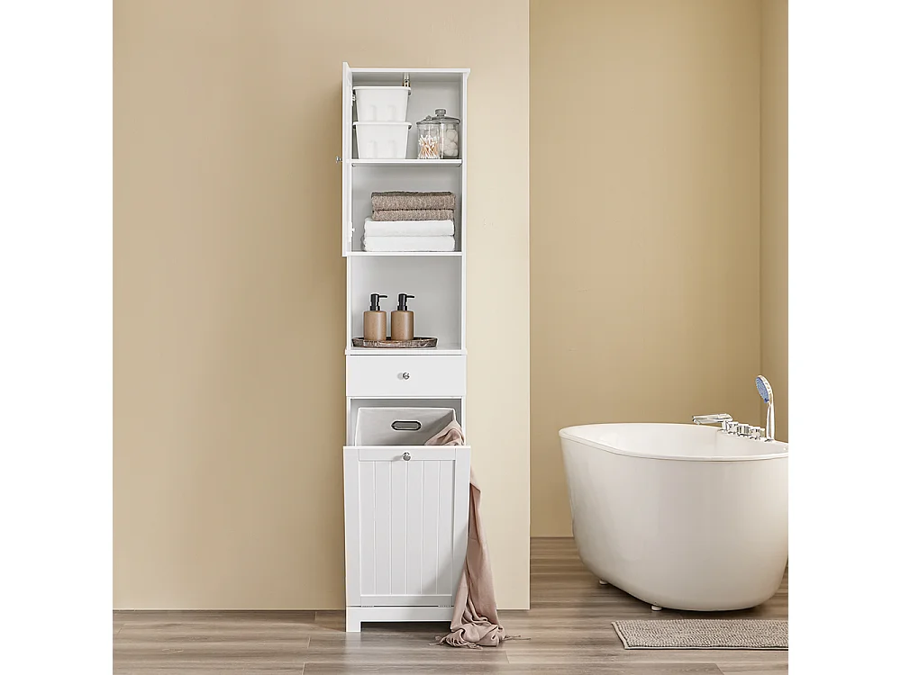 SoBuy Coluna de Banho com Uma Gaveta Branco 40x38x180cm Funcional BZR216-W