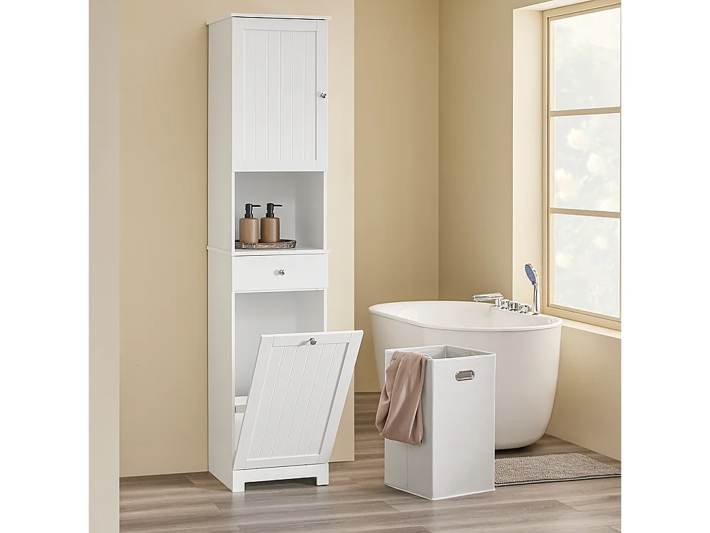 SoBuy Coluna de Banho com Uma Gaveta Branco 40x38x180cm Funcional BZR216-W