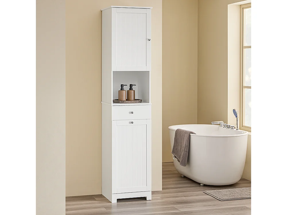 SoBuy Coluna de Banho com Uma Gaveta Branco 40x38x180cm Funcional BZR216-W