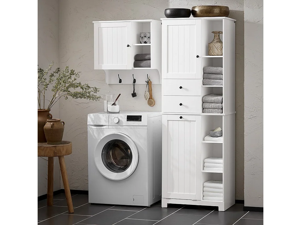 SoBuy Colonne de Salle de Bain 6 Étagères 2 Tiroirs Blanche