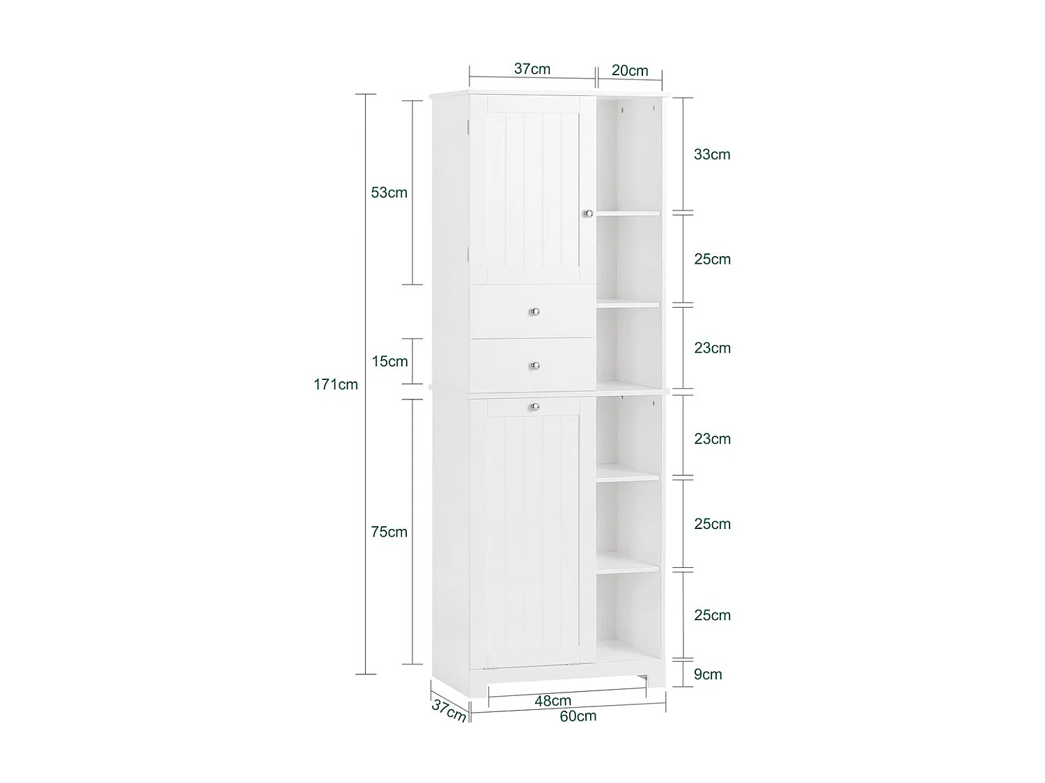 SoBuy Colonne de Salle de Bain 6 Étagères 2 Tiroirs Blanche