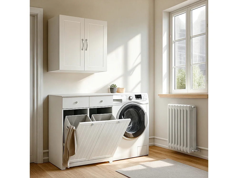 SoBuy Mobile portabiancheria a 2 cassetti Bianco 100x46x90cm Funzionale BZR33-II-W