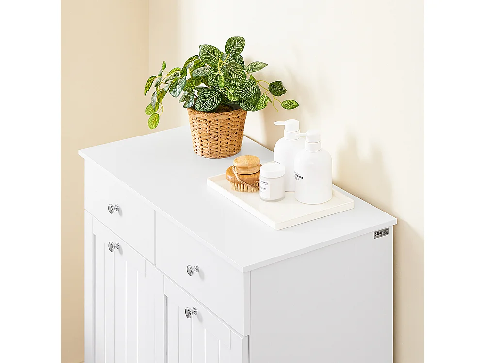 SoBuy Mobile portabiancheria a 2 cassetti Bianco 100x46x90cm Funzionale BZR33-II-W