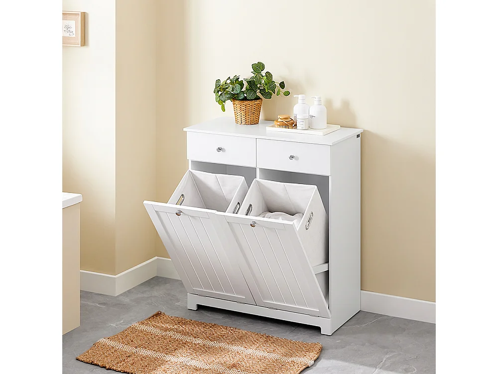 SoBuy Badkamerkast met wasmand en 2 lades Wit 38x78x89.99cm Functioneel BZR33-II-W