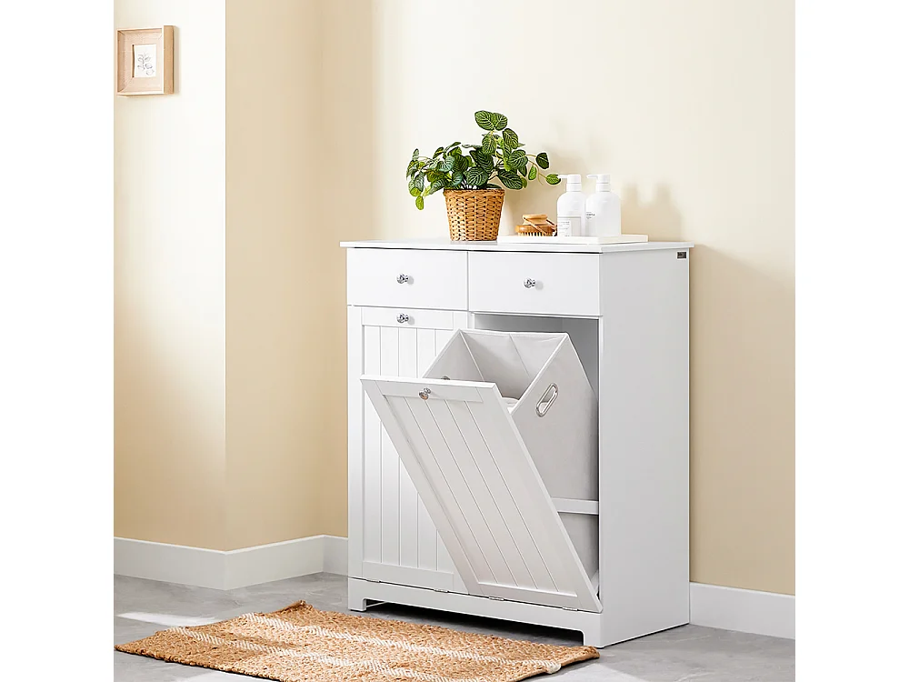 SoBuy Badkamerkast met wasmand en 2 lades Wit 38x78x89.99cm Functioneel BZR33-II-W