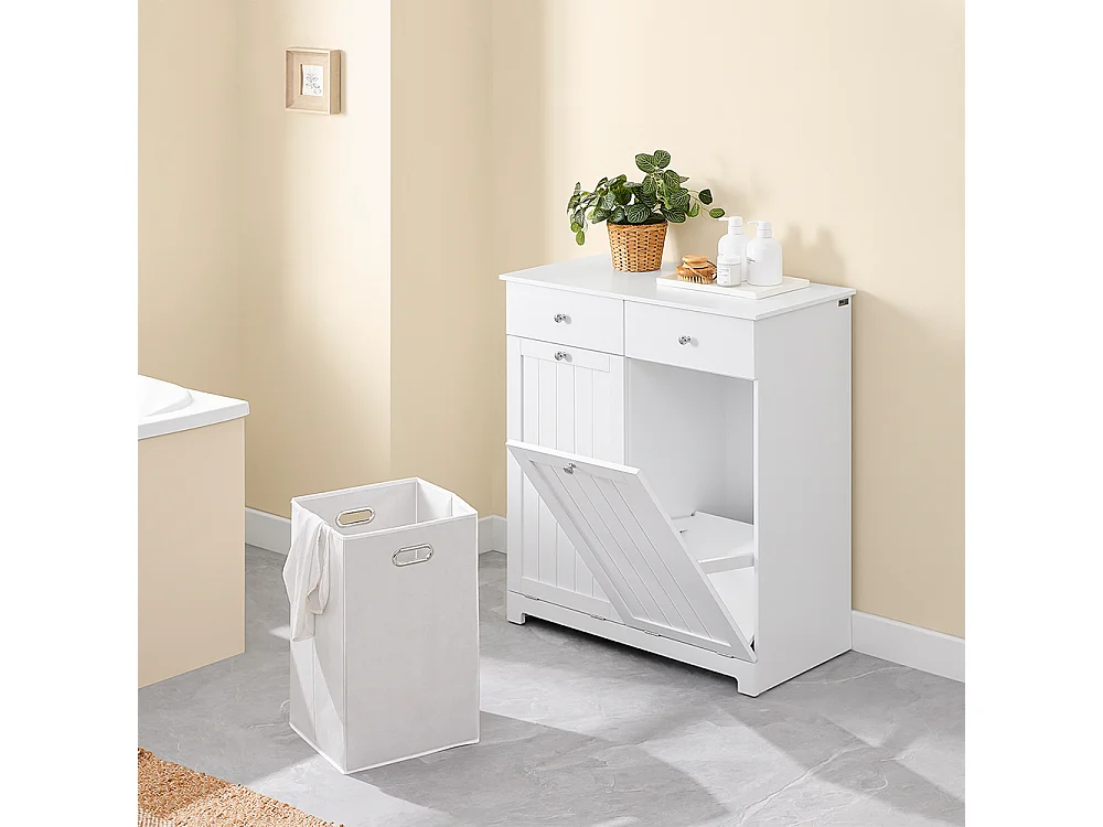 SoBuy Badkamerkast met wasmand en 2 lades Wit 38x78x89.99cm Functioneel BZR33-II-W