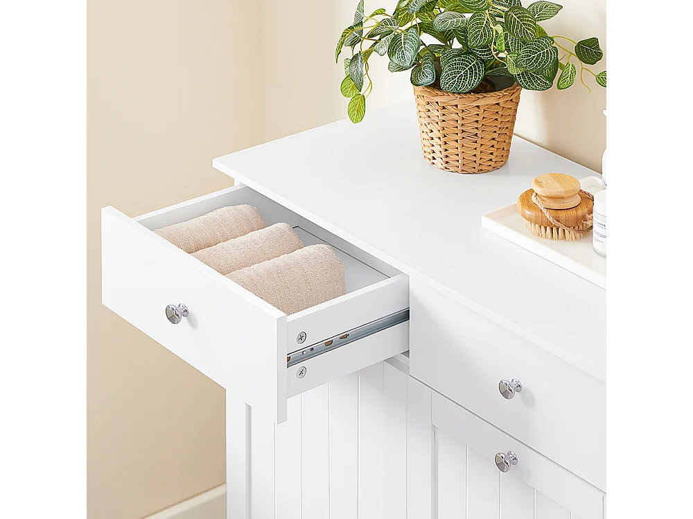 SoBuy Badkamerkast met wasmand en 2 lades Wit 38x78x89.99cm Functioneel BZR33-II-W