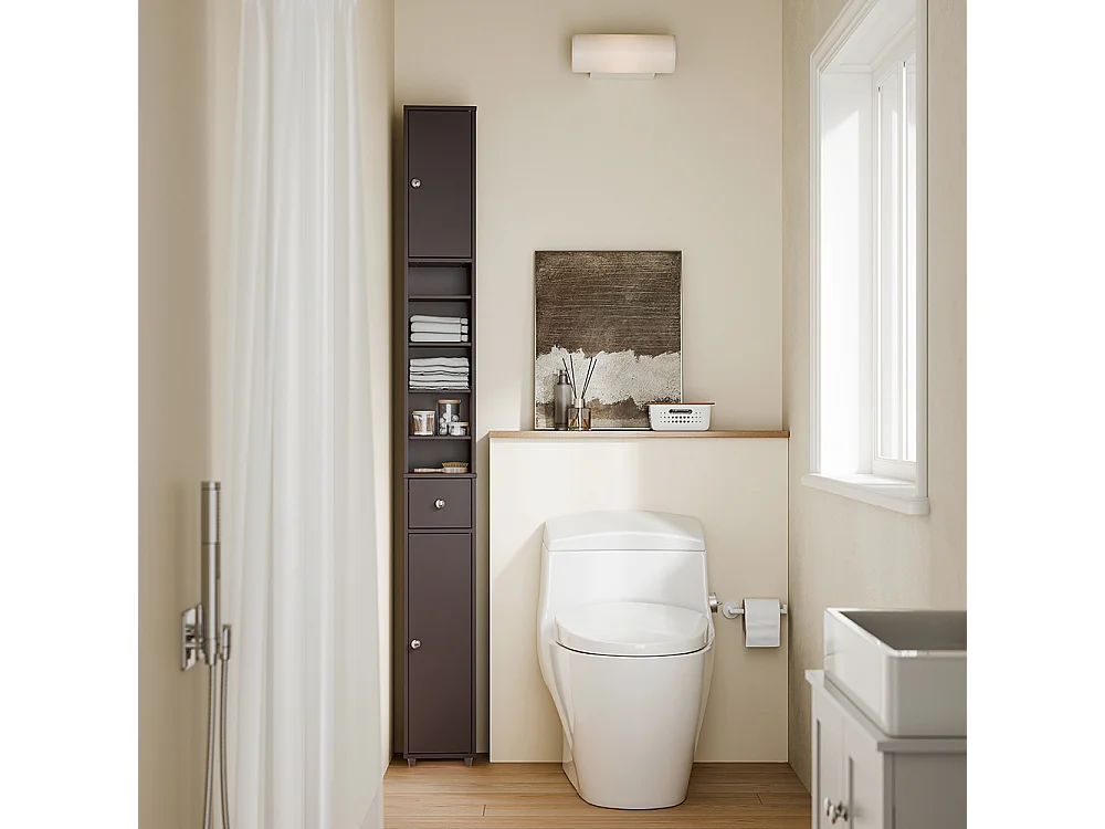 SoBuy Mobile alto bagno con 1 cassetto Marrone 20x20x180cm Funzionale BZR34-II-BR