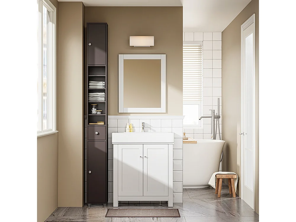 SoBuy Mobile alto bagno con 1 cassetto Marrone 20x20x180cm Funzionale BZR34-II-BR