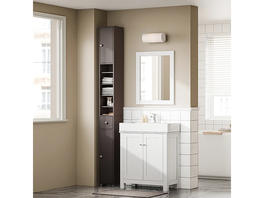 SoBuy Mobile alto bagno con 1 cassetto Marrone 20x20x180cm Funzionale BZR34-II-BR