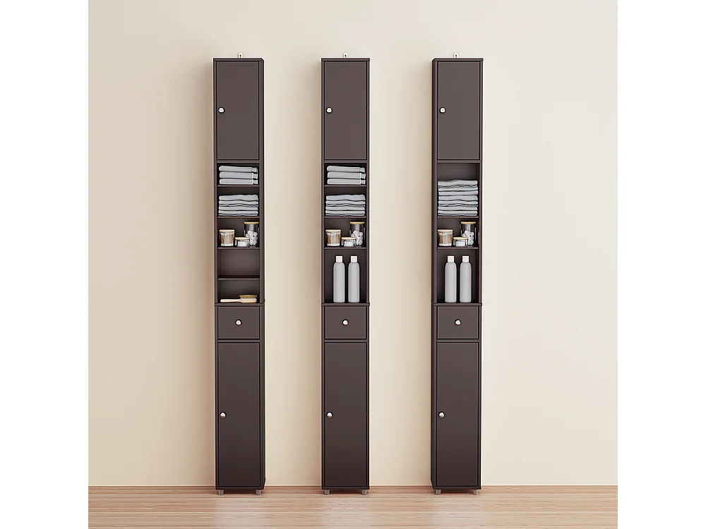 SoBuy Mobile alto bagno con 1 cassetto Marrone 20x20x180cm Funzionale BZR34-II-BR