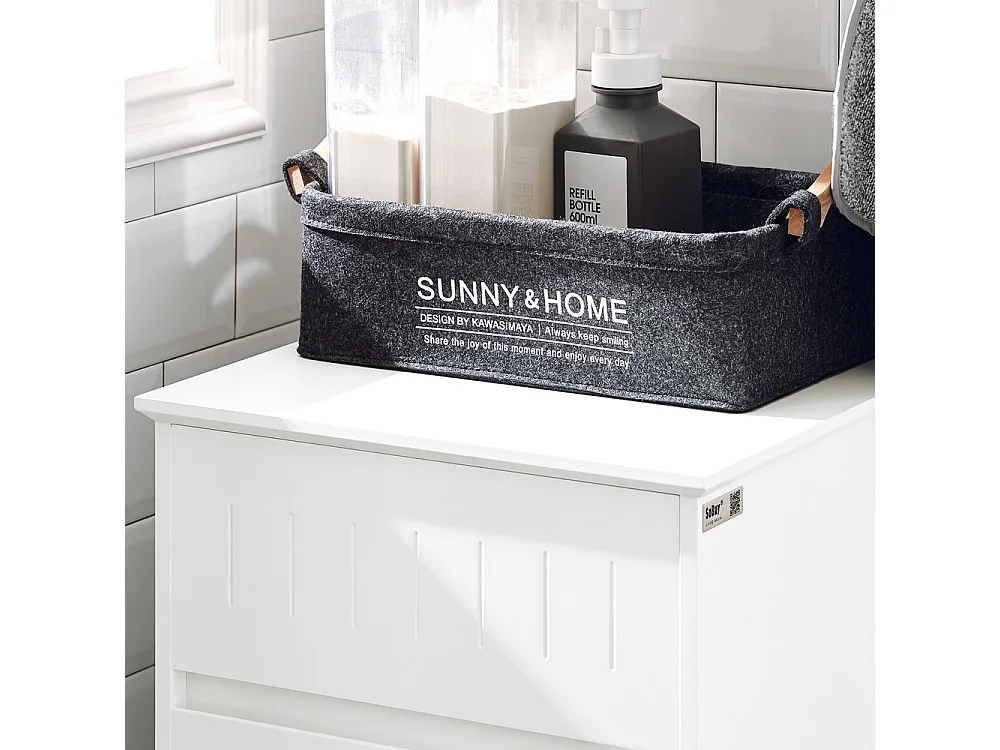 SoBuy Mueble de Baño con Cesta y Cajón - Armario de Madera Blanca