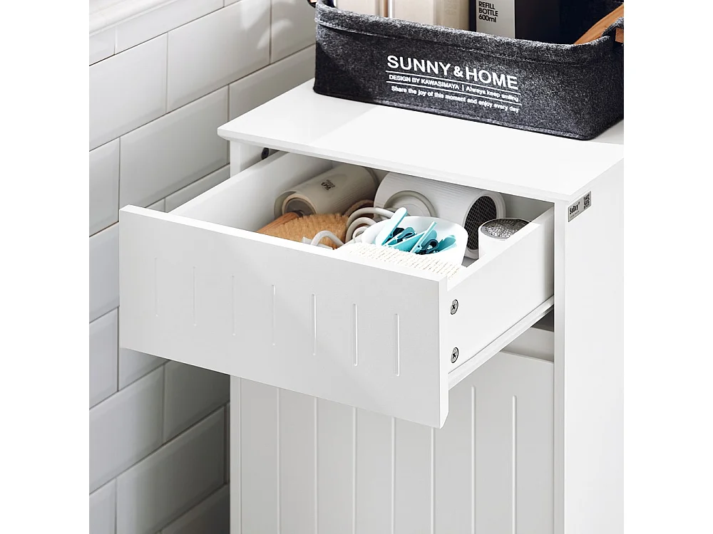 SoBuy Mueble de Baño con Cesta y Cajón - Armario de Madera Blanca