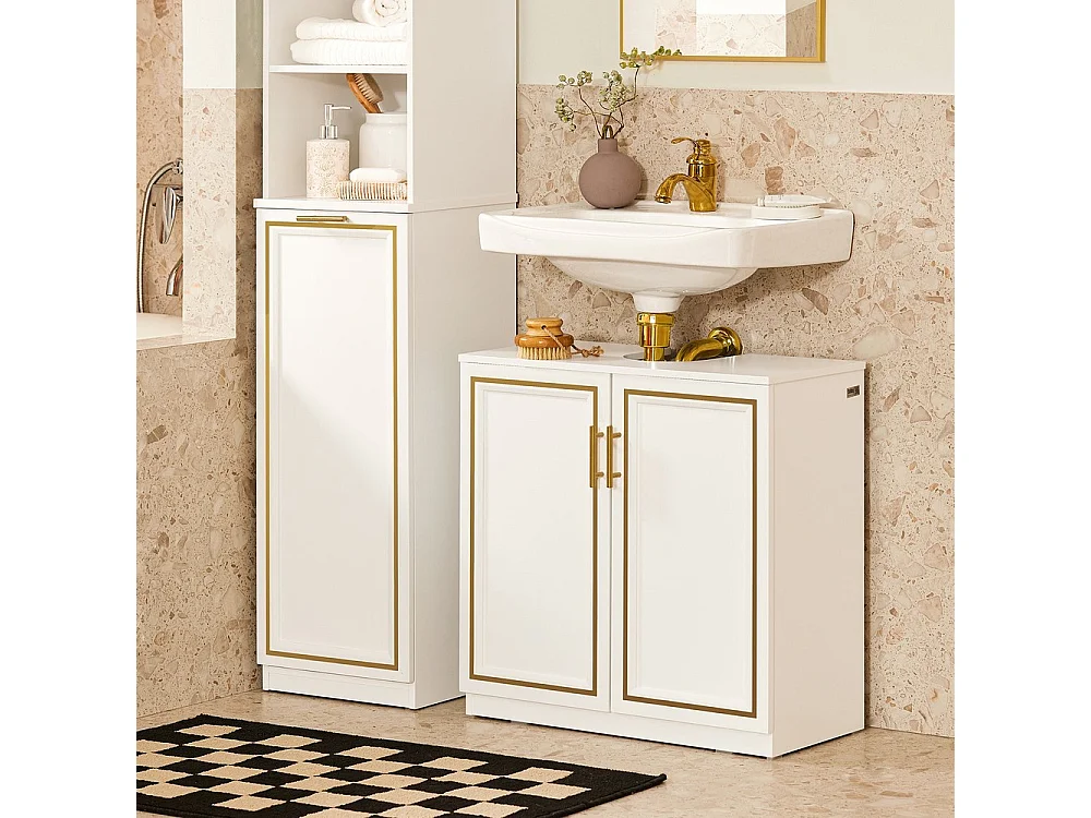 SoBuy Mueble Lavabo Baño 2 Puertas Blanco Armario Almacenamiento Suelo