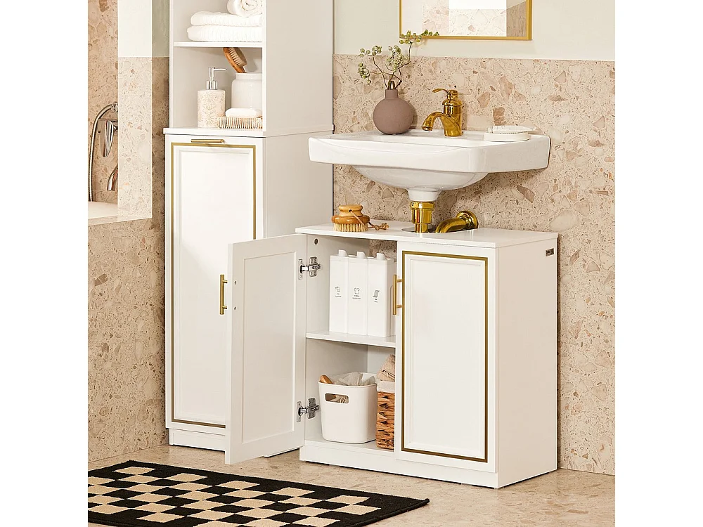SoBuy Mueble Lavabo Baño 2 Puertas Blanco Armario Almacenamiento Suelo