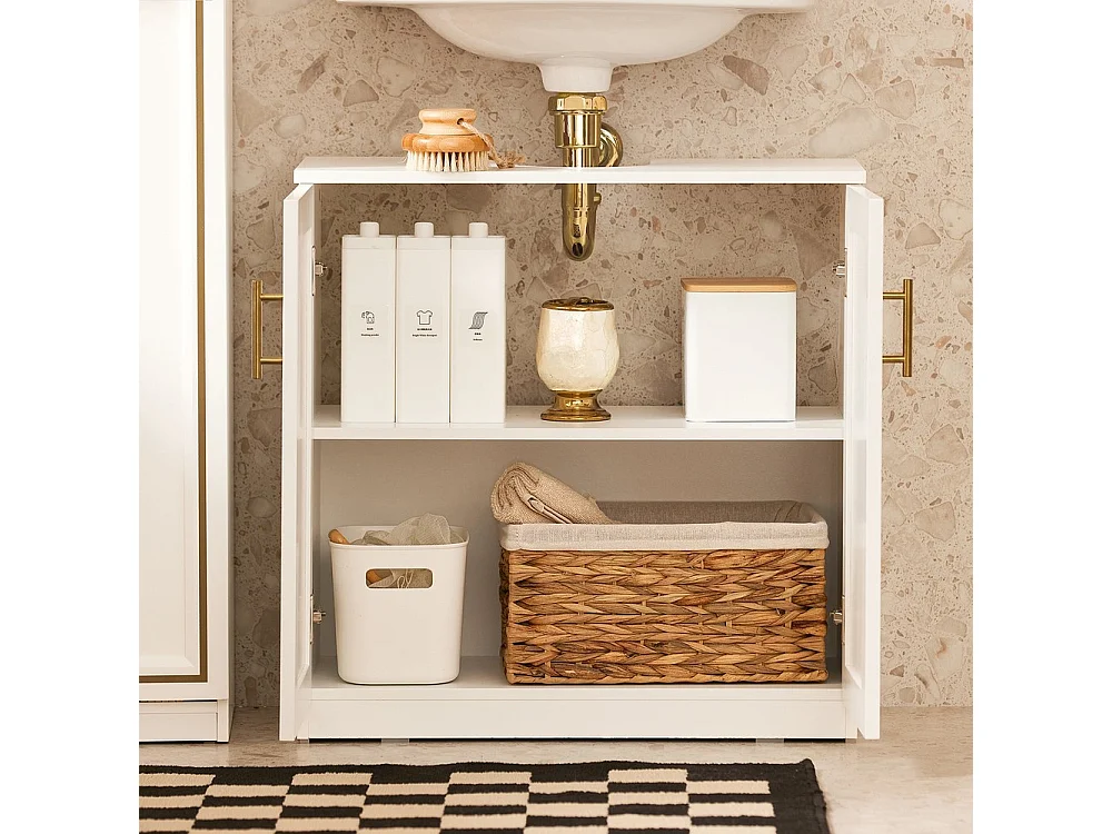 SoBuy Mueble Lavabo Baño 2 Puertas Blanco Armario Almacenamiento Suelo