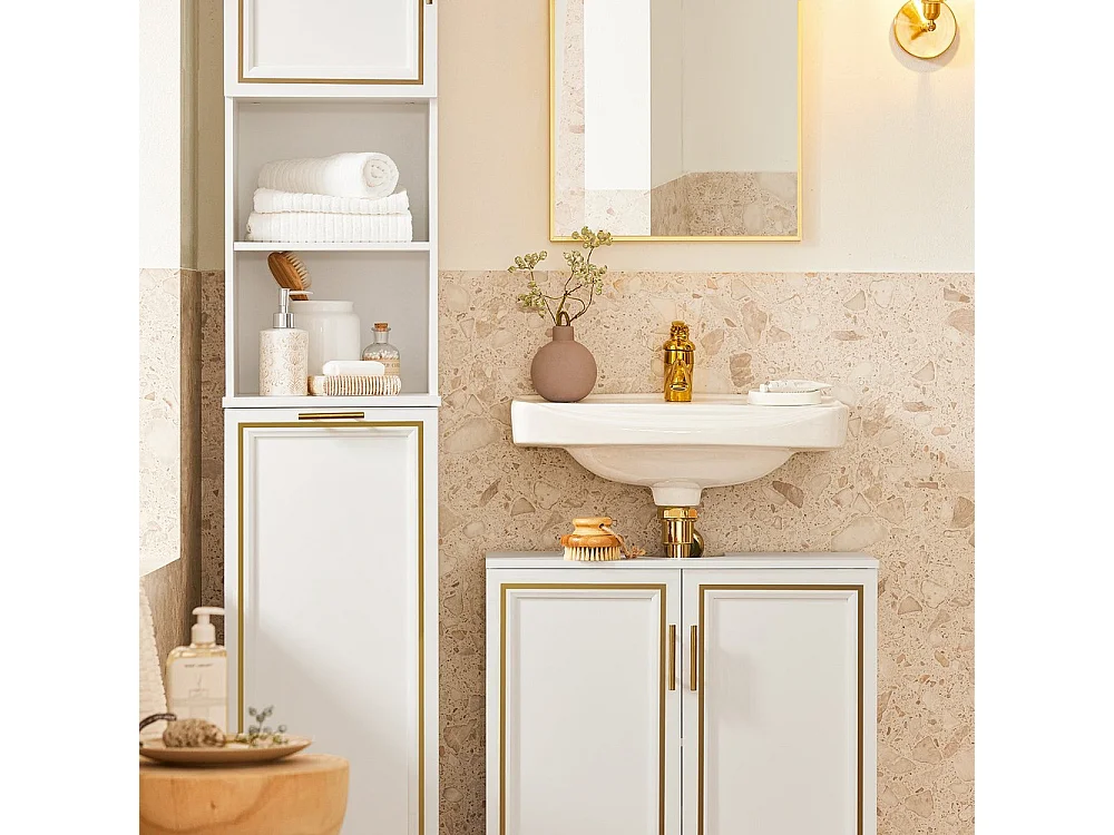 SoBuy Mueble Lavabo Baño 2 Puertas Blanco Armario Almacenamiento Suelo