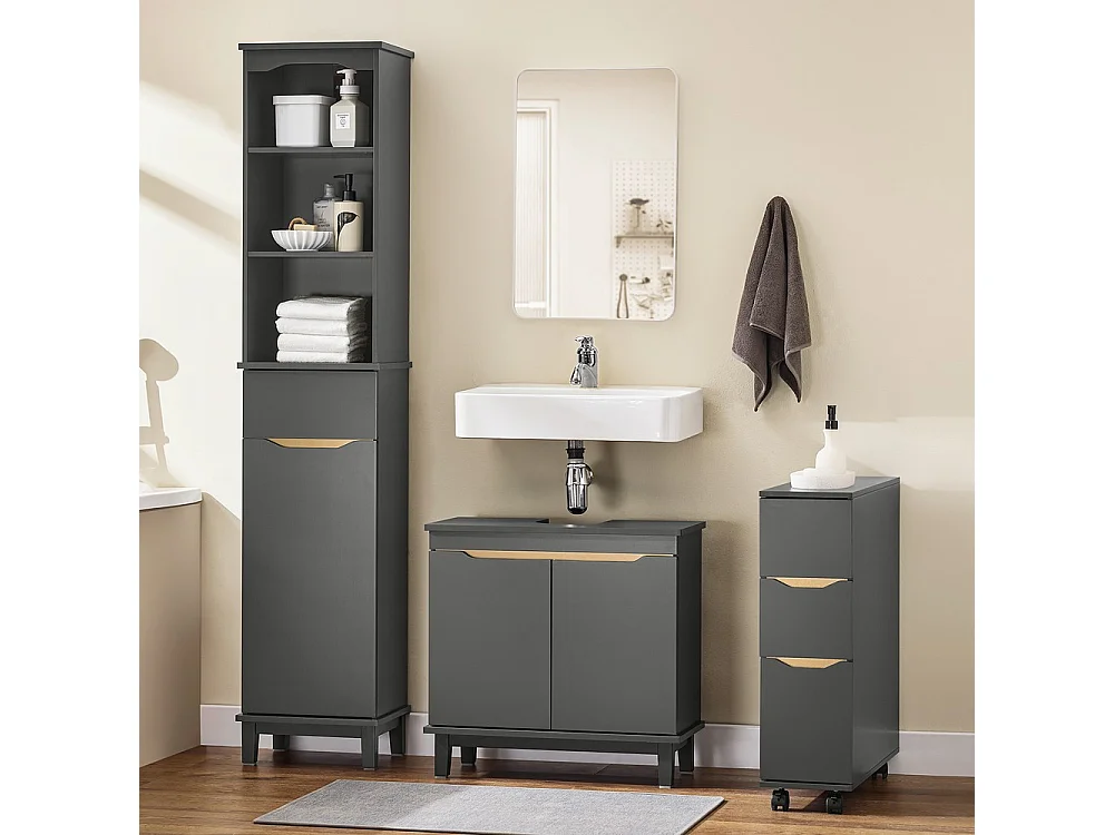 SoBuy Colonne de Rangement pour Salle de Bain avec 3 Étagères, Porte et Tiroir