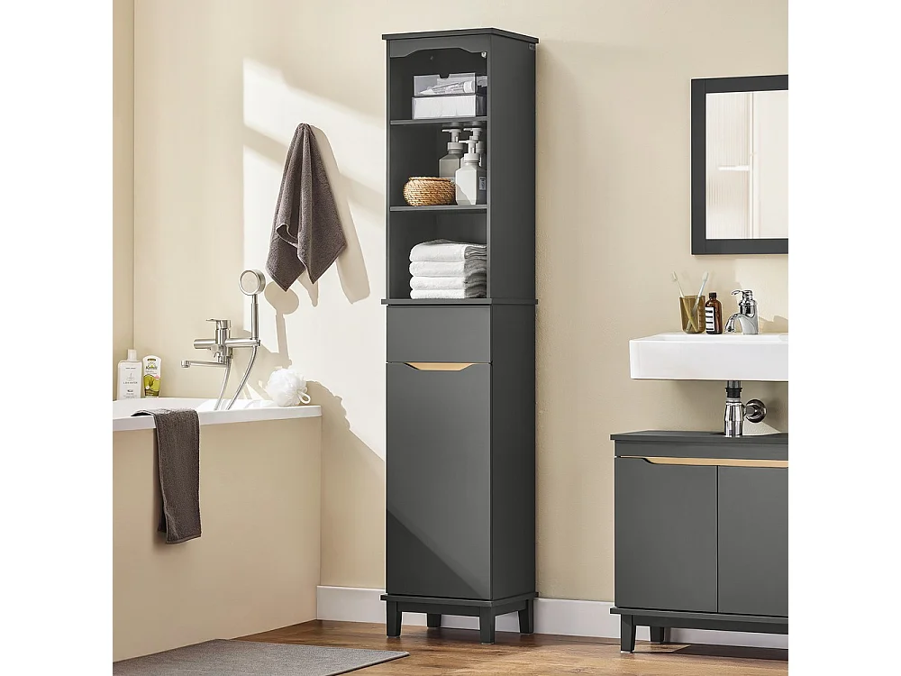 SoBuy Colonne de Rangement pour Salle de Bain avec 3 Étagères, Porte et Tiroir