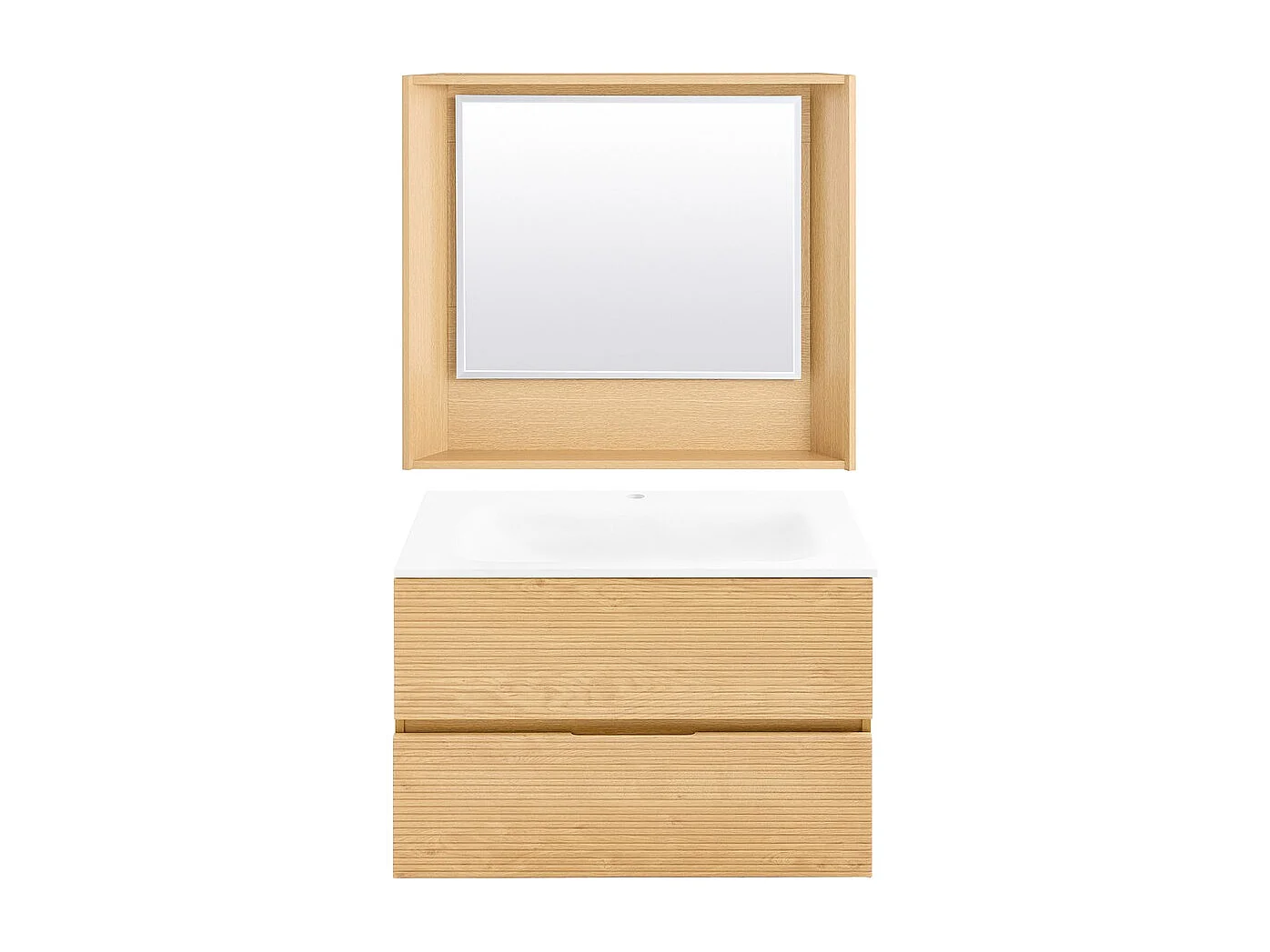 SoBuy Meuble Suspendu Lavabo avec Miroir Sous Vasque Lave-Mains, Couleur Bois