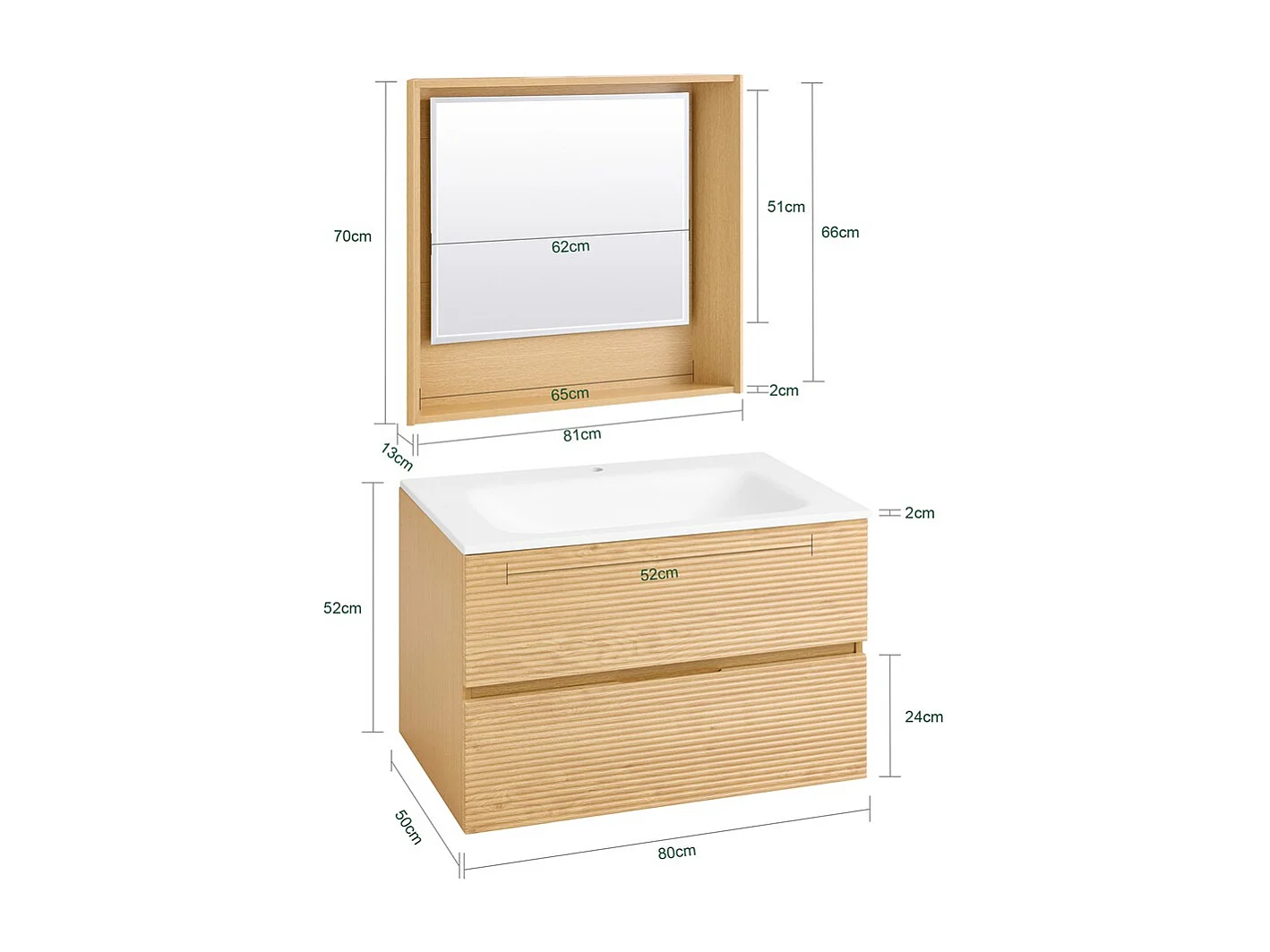 SoBuy Meuble Suspendu Lavabo avec Miroir Sous Vasque Lave-Mains, Couleur Bois