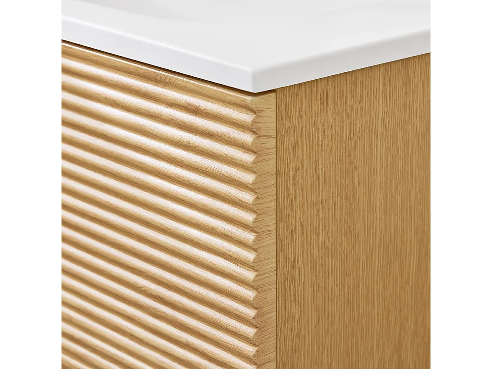 SoBuy Meuble Suspendu Lavabo avec Miroir Sous Vasque Lave-Mains, Couleur Bois