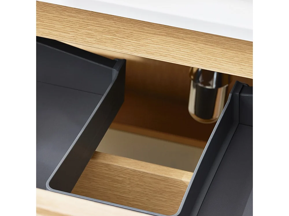 SoBuy Meuble Suspendu Lavabo avec Miroir Sous Vasque Lave-Mains, Couleur Bois