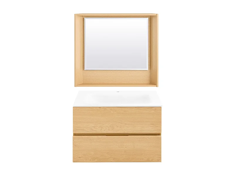 SoBuy Meuble Suspendu Lavabo avec Miroir Sous Vasque Lave-Mains, Couleur Bois