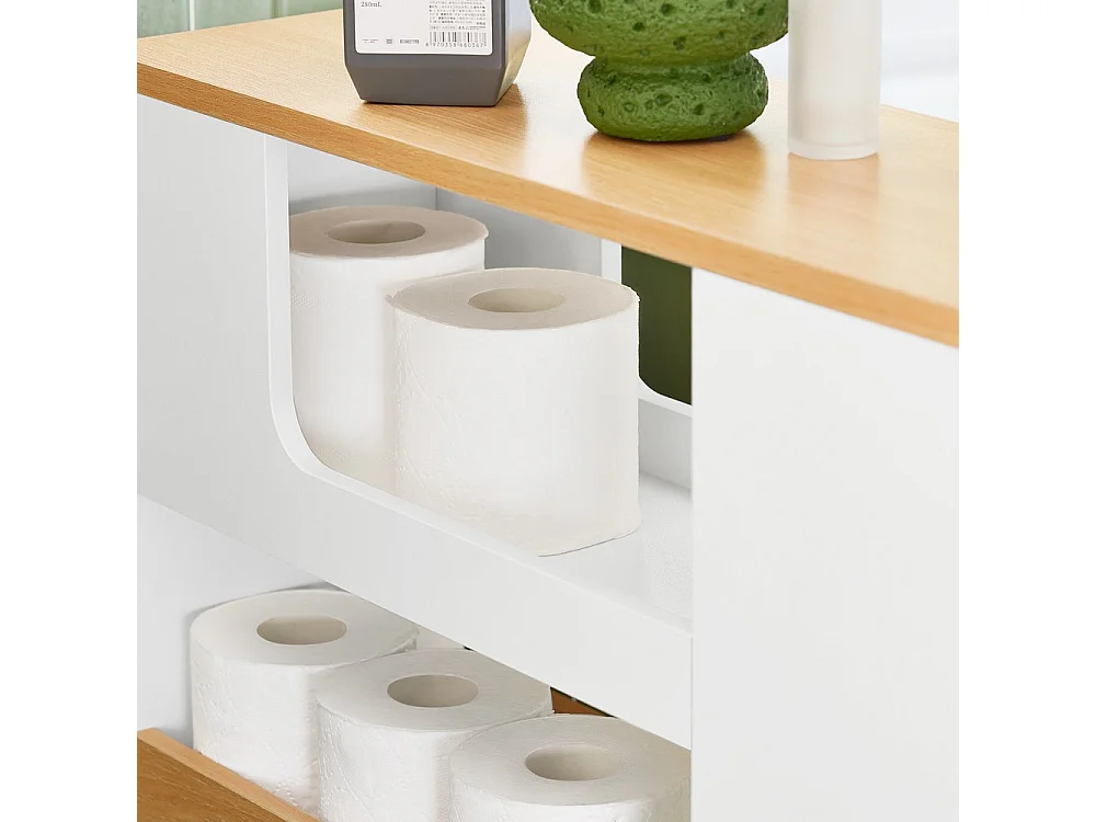SoBuy Mueble de Baño con Ruedas para Papel Higiénico Blanco Natural