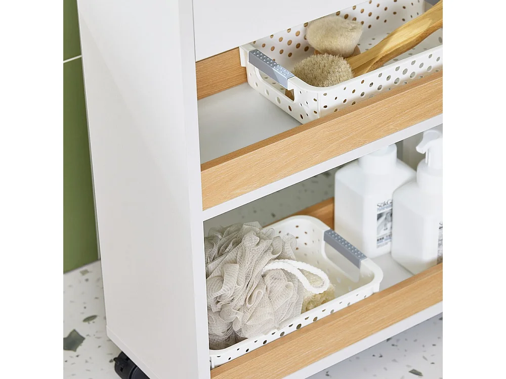 SoBuy Mueble de Baño con Ruedas para Papel Higiénico Blanco Natural