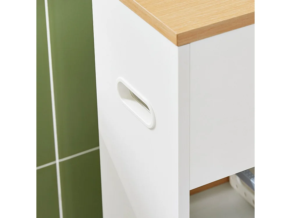 SoBuy Mueble de Baño con Ruedas para Papel Higiénico Blanco Natural
