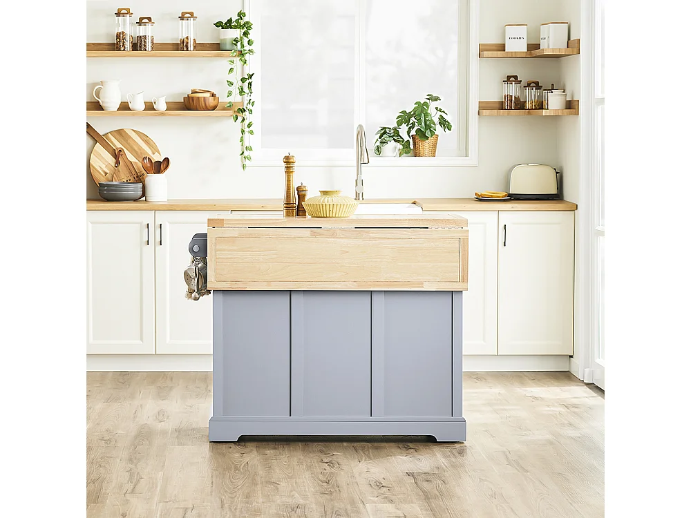 SoBuy Îlot de cuisine à deux tiroirs 115x71x92.5cm Fonctionnel FKW71-II-HG