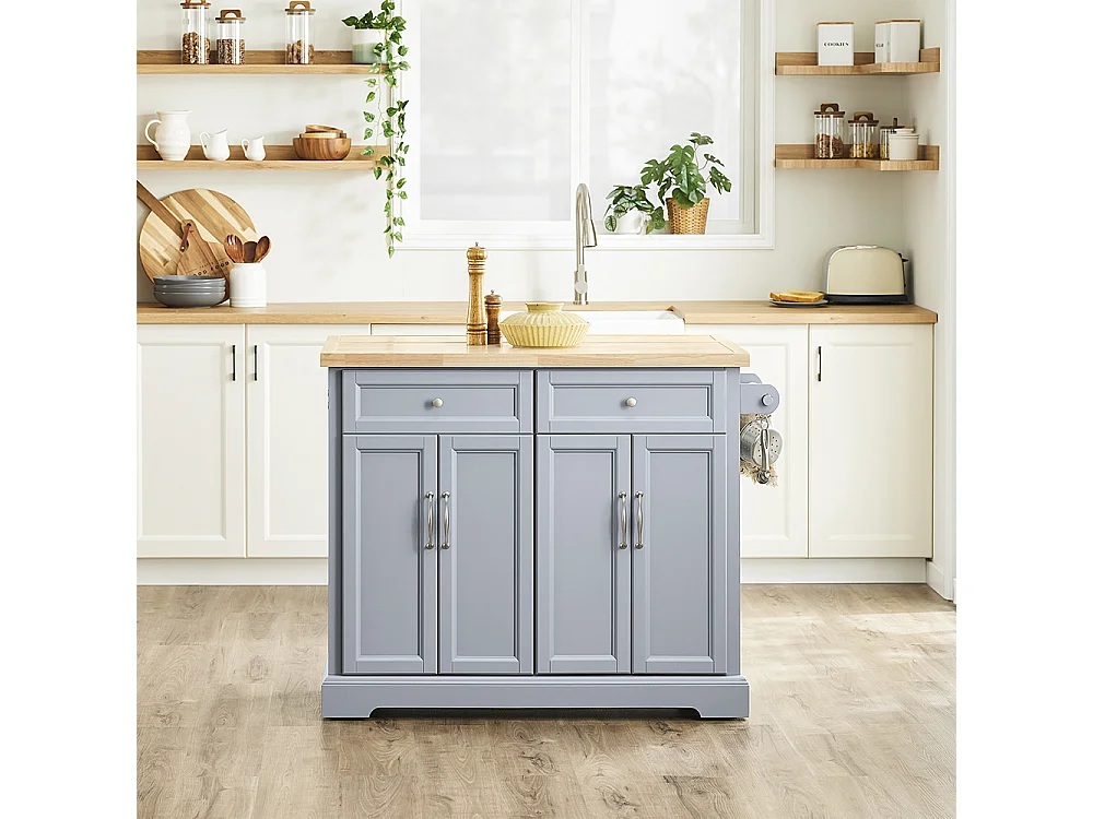 SoBuy Îlot de cuisine à deux tiroirs 115x71x92.5cm Fonctionnel FKW71-II-HG