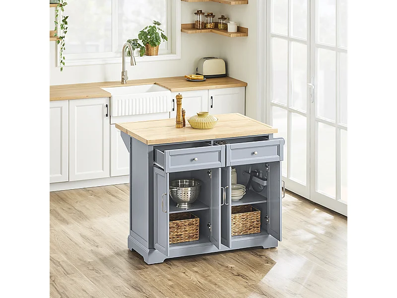 SoBuy Îlot de cuisine à deux tiroirs 115x71x92.5cm Fonctionnel FKW71-II-HG