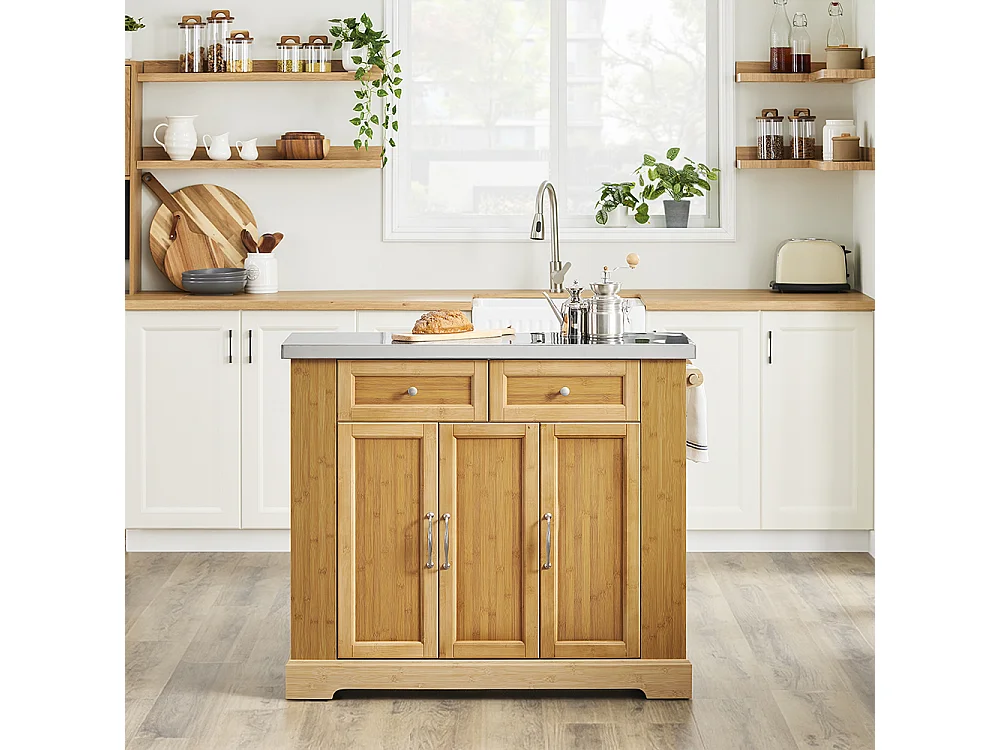 SoBuy Isla de Cocina con Dos Cajones 107x71x92.5cm Funcional FKW130-N