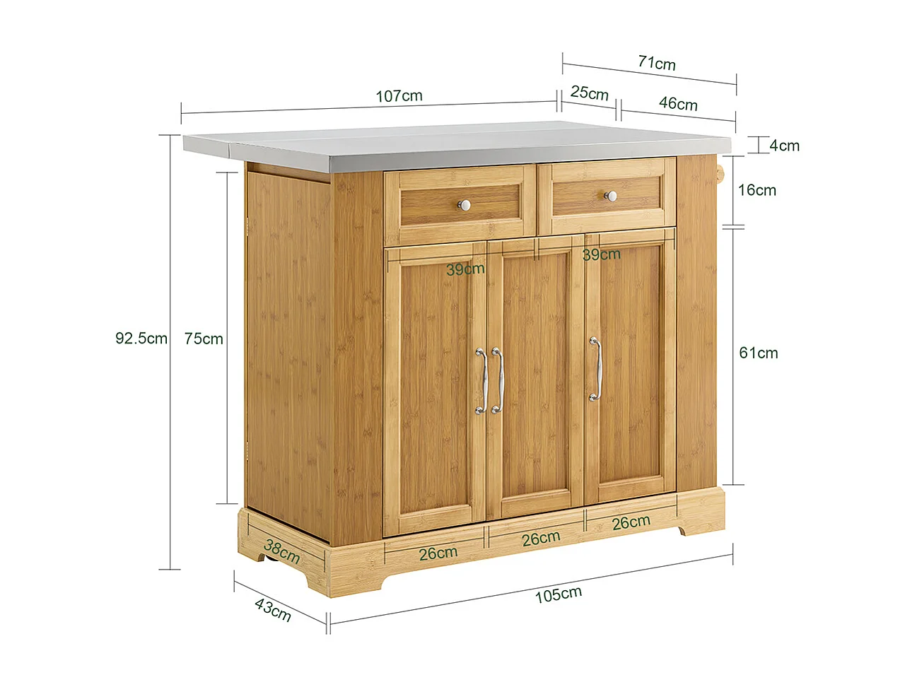 SoBuy Îlot de cuisine à deux tiroirs 107x71x92.5cm Fonctionnel FKW130-N
