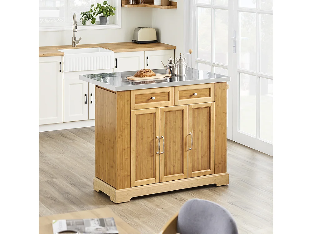 SoBuy Îlot de cuisine à deux tiroirs 107x71x92.5cm Fonctionnel FKW130-N