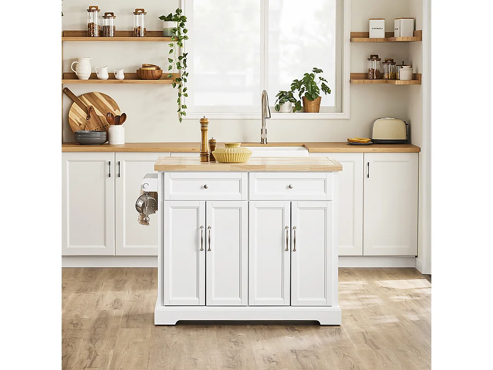 SoBuy Isla de Cocina con Dos Cajones Blanco 115x71x92.5cm Vintage FKW71-II-NW