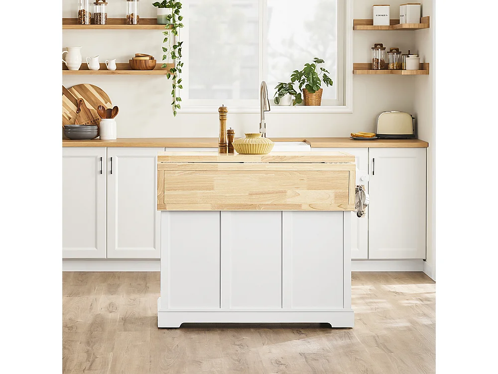 SoBuy Isla de Cocina con Dos Cajones Blanco 115x71x92.5cm Vintage FKW71-II-NW