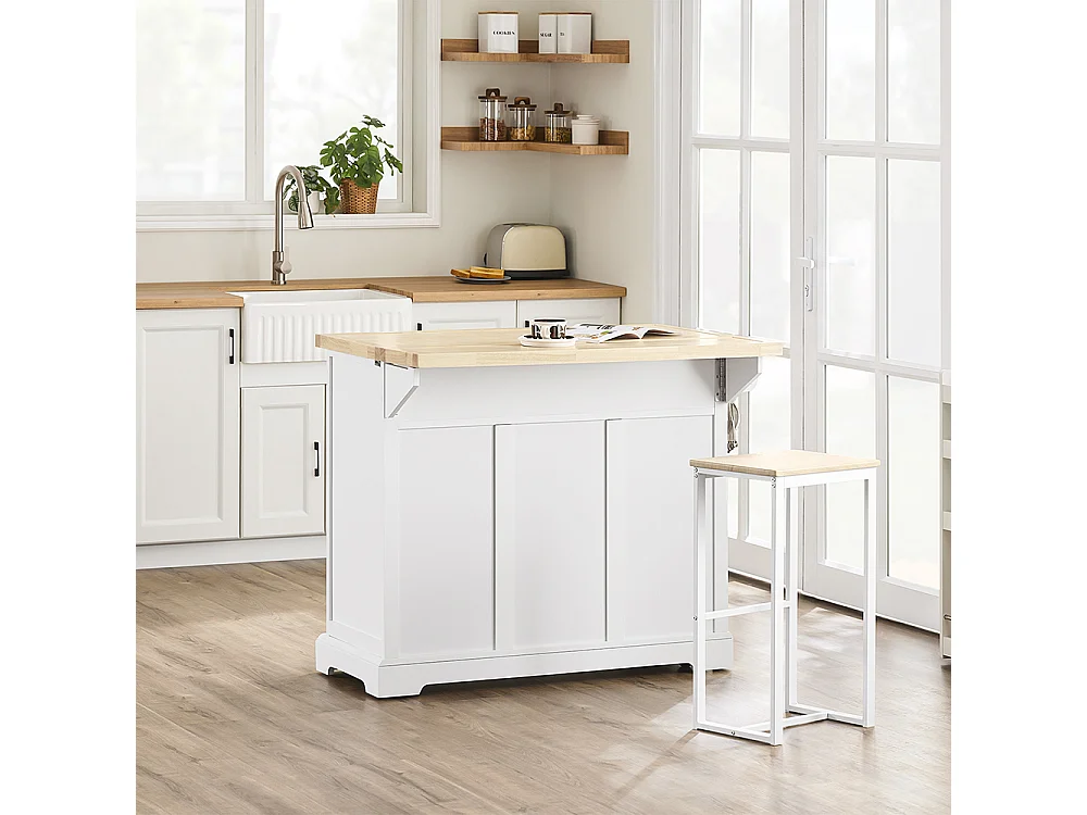 SoBuy Isla de Cocina con Dos Cajones Blanco 115x71x92.5cm Vintage FKW71-II-NW