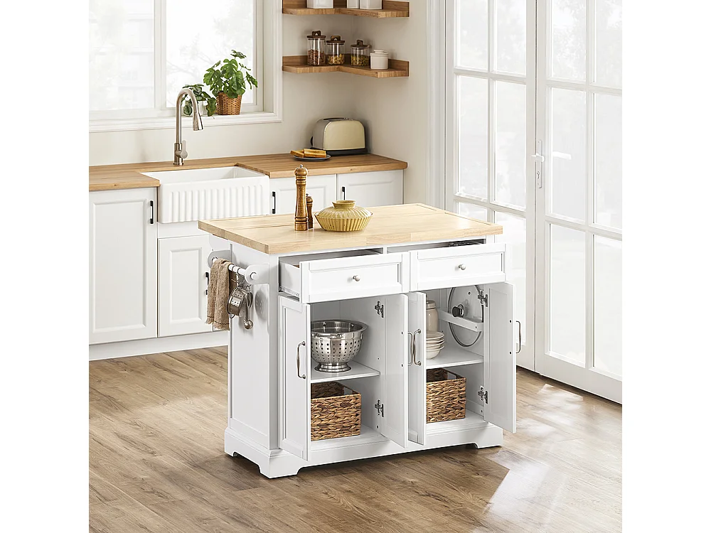 SoBuy Isla de Cocina con Dos Cajones Blanco 115x71x92.5cm Vintage FKW71-II-NW