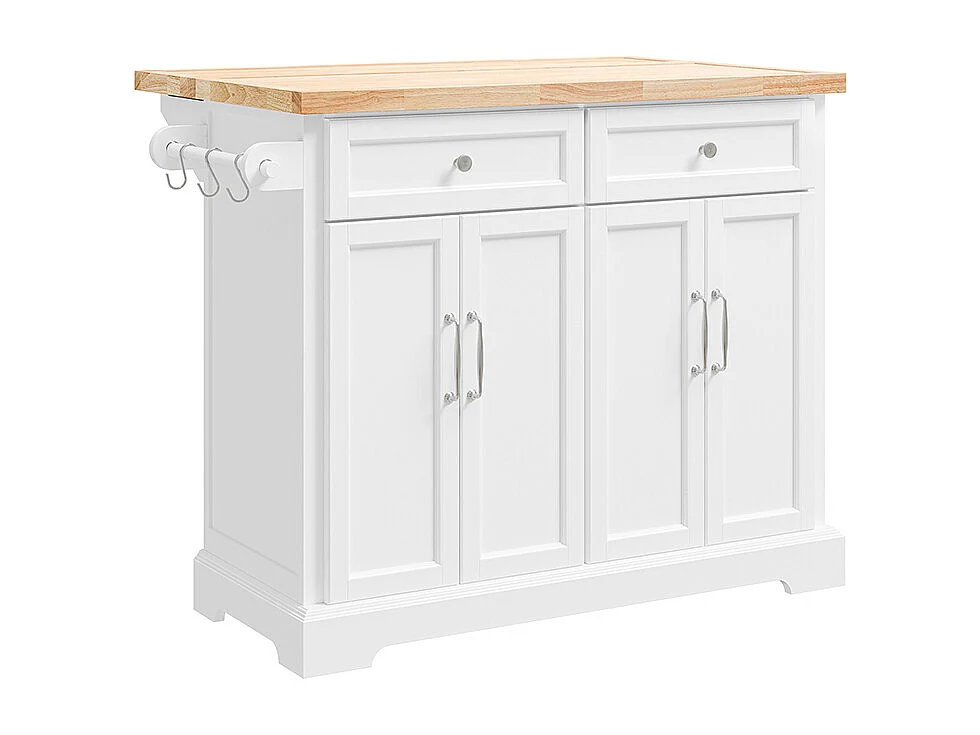 SoBuy Ilha de Cozinha com Dois Gavetões Branco 115x71x92.5cm Vintage FKW71-II-NW