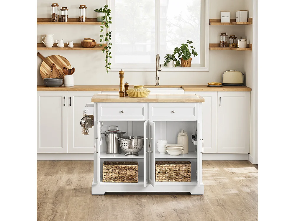 SoBuy Ilha de Cozinha com Dois Gavetões Branco 115x71x92.5cm Vintage FKW71-II-NW