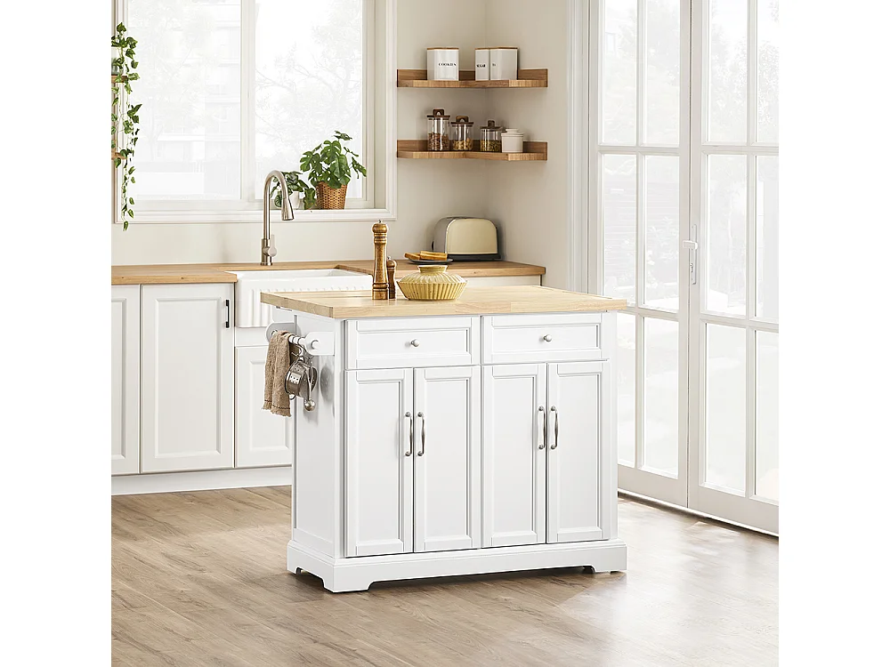 SoBuy Ilha de Cozinha com Dois Gavetões Branco 115x71x92.5cm Vintage FKW71-II-NW