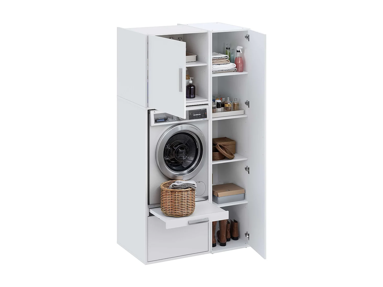 Ensemble de rangements avec meuble armoire pour machine à laver T-BATH 110,7x208cm blanc