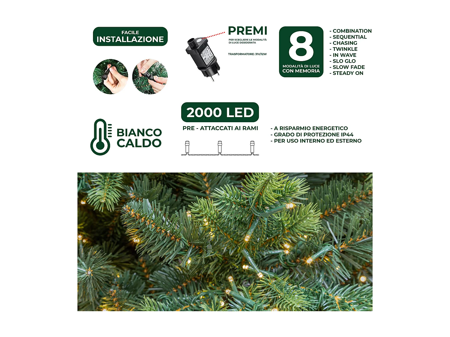 Albero Di Natale Artificiale Verde Courmayeur H 180cm X L 120cm Super Folto Con 2000 Luci Led Incorporate 2647 Tips E Base A Croce In Metallo